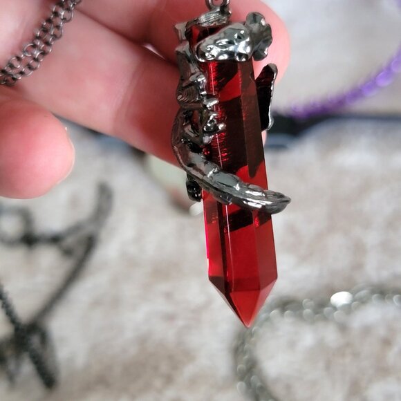 Lot of Gothic Goth Jewelry - Skulls Dragon Red Crystal Chokers Necklaces Earring - Picture 7 of 11